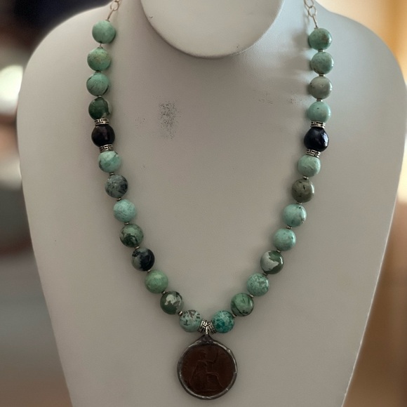 Rare Turquoise and Vintage Coin Necklace - Picture 3 of 4